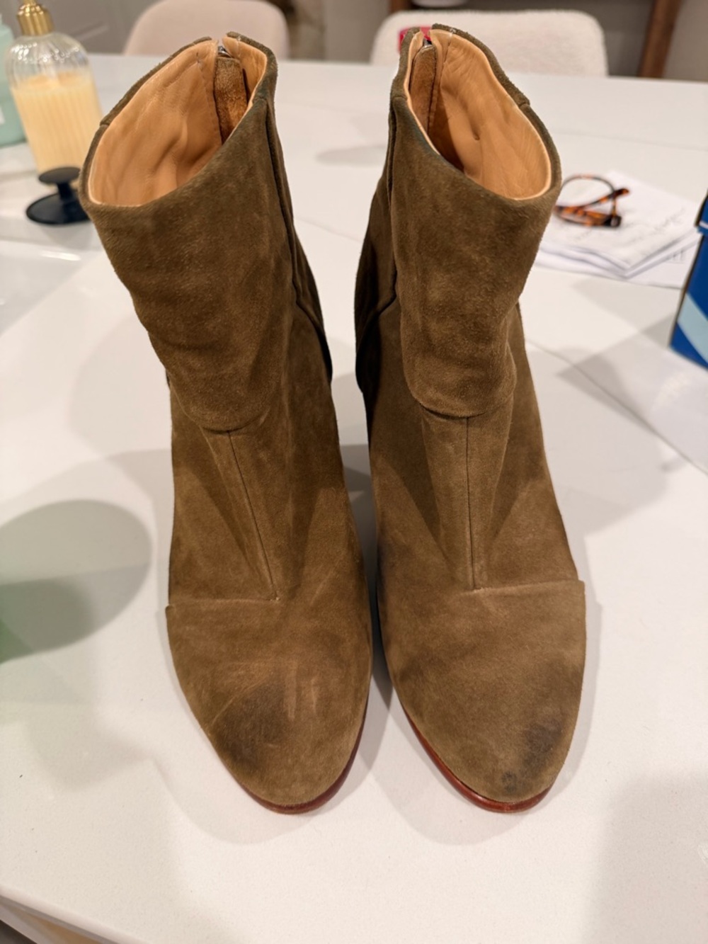 Preloved Rag & Bone olive suede booties- w 39.5